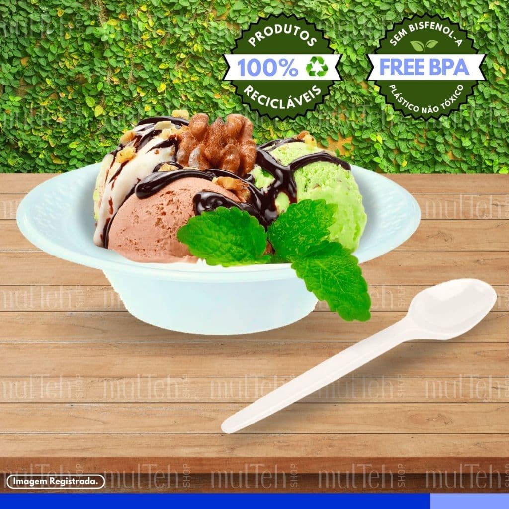 Kit Descartável Econômico para Sobremesa Doce Sorvete Com Bowl/Cumbuca/Prato Fundo | Colher