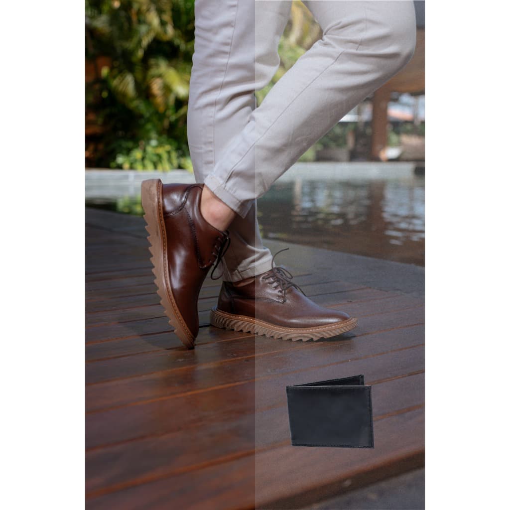 Sapato Social Oxford Luca + Carteira Tratorado Confortável Masculino Social Brogue Estilo Moderno Dia dos Pais