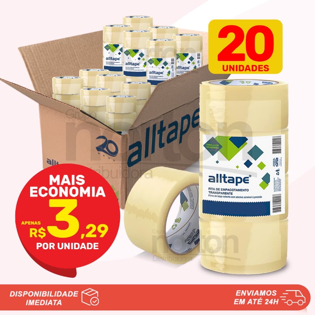 Caixa 20 Fitas Adesivas Transparente Larga Para Empacotamento p/ Mudança 800 metros Alltape
