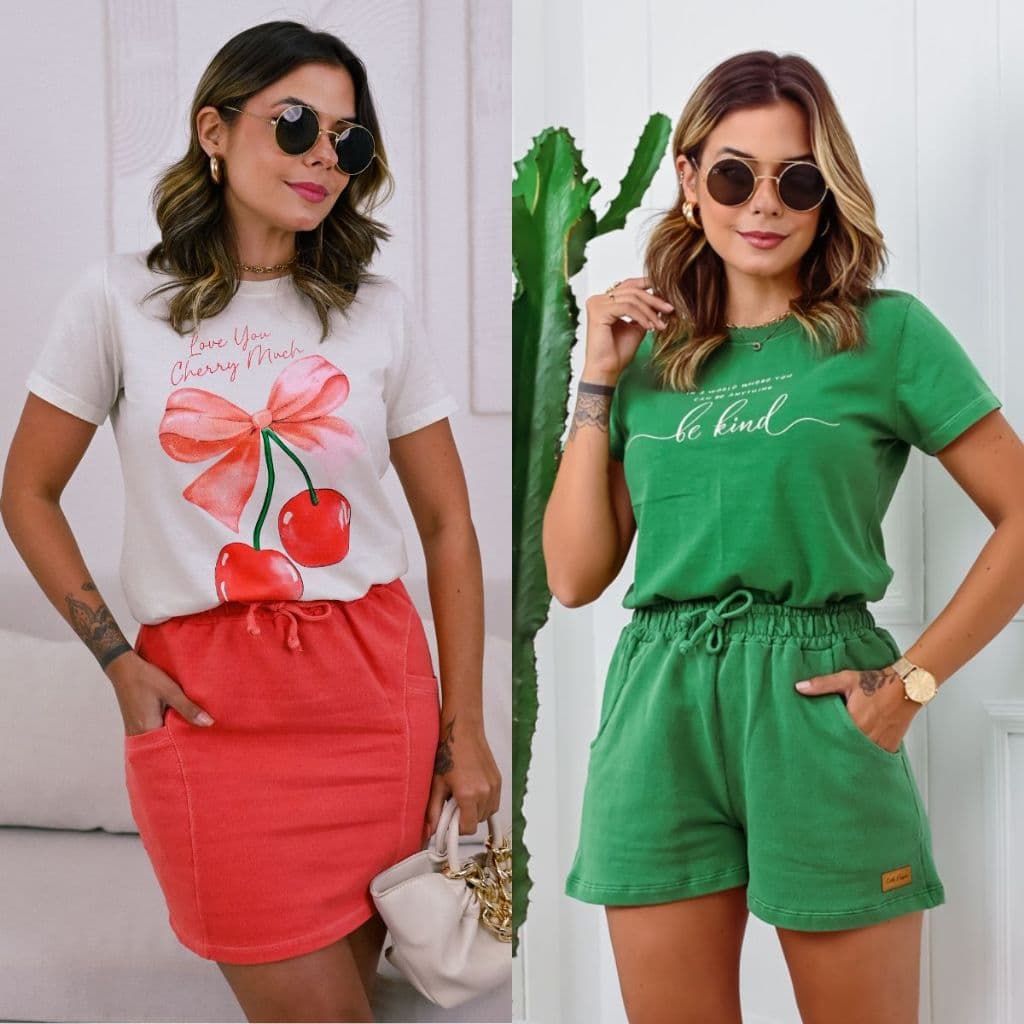 Conjunto Feminino Verão Estonado com Shorts e T-tshirt - L6