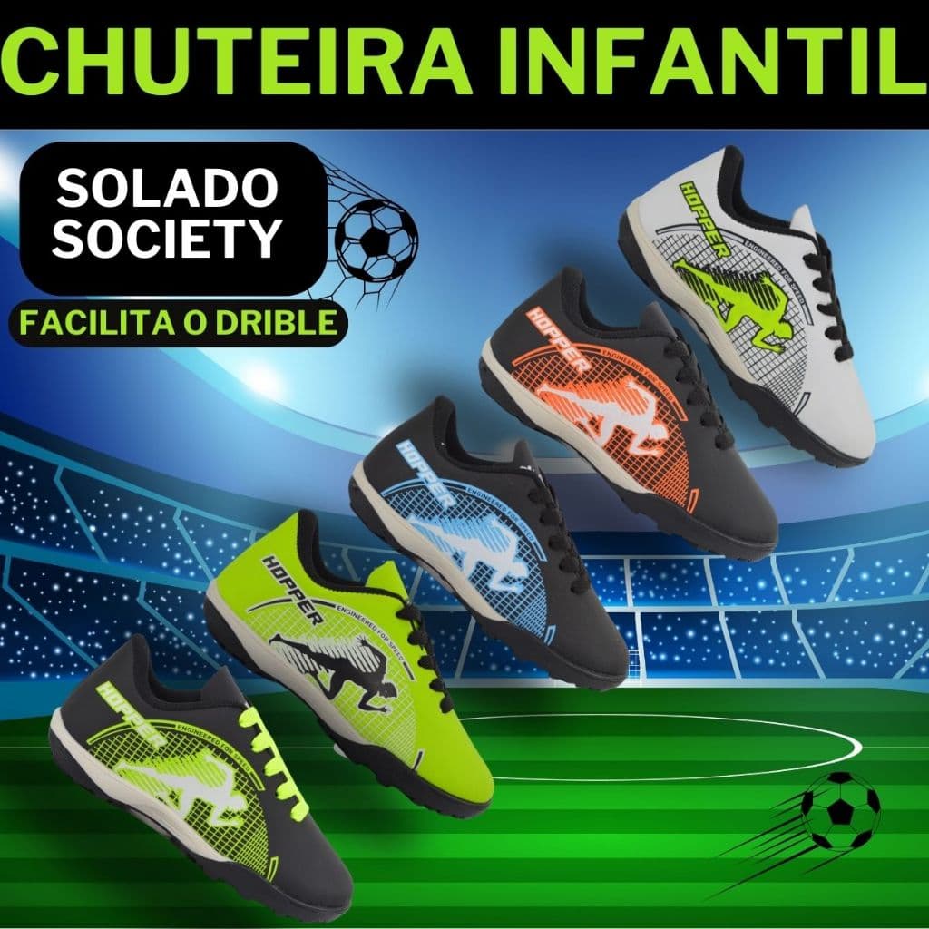 Chuteira Infantil Society Grama Sintética Hopper - Diversas Cores