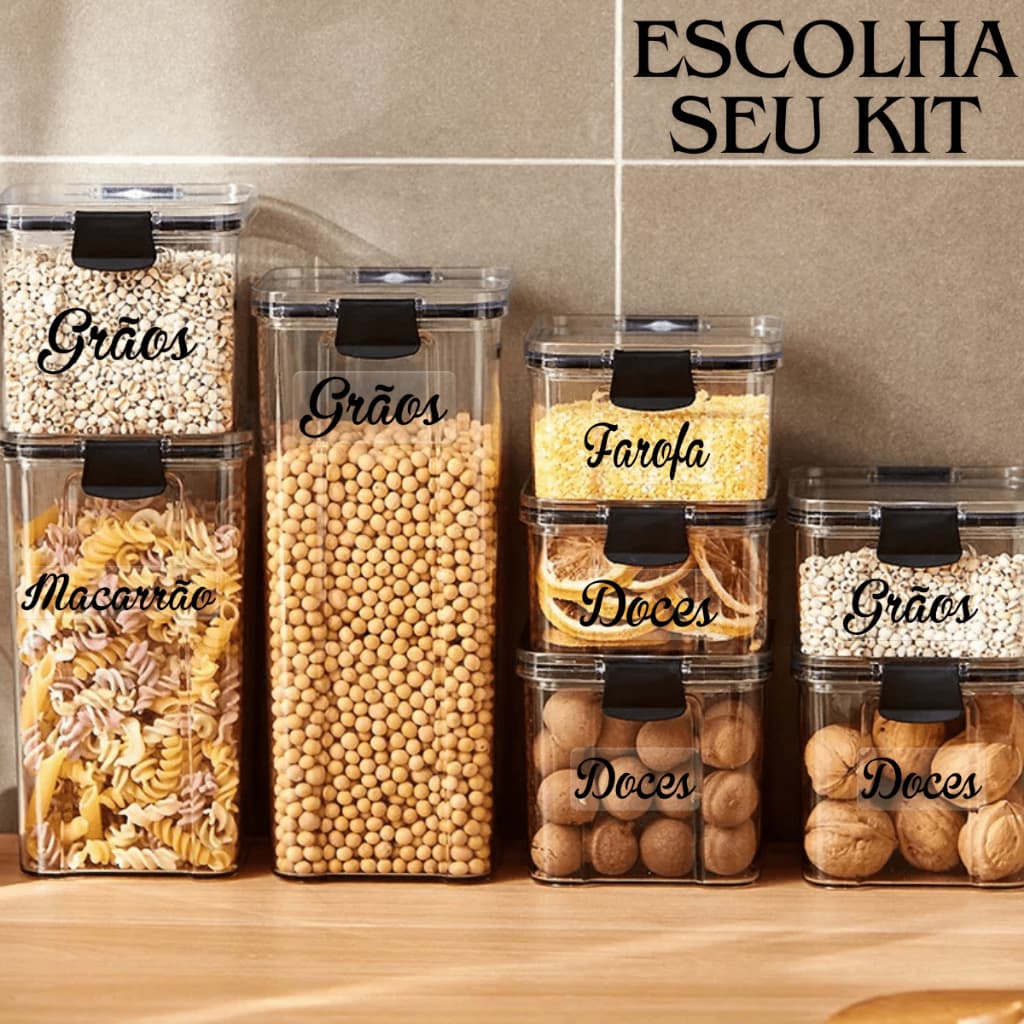 MONTE SEU KIT de Potes Herméticos com Trava Empilhável Resistente para Alimentos e Mantimentos