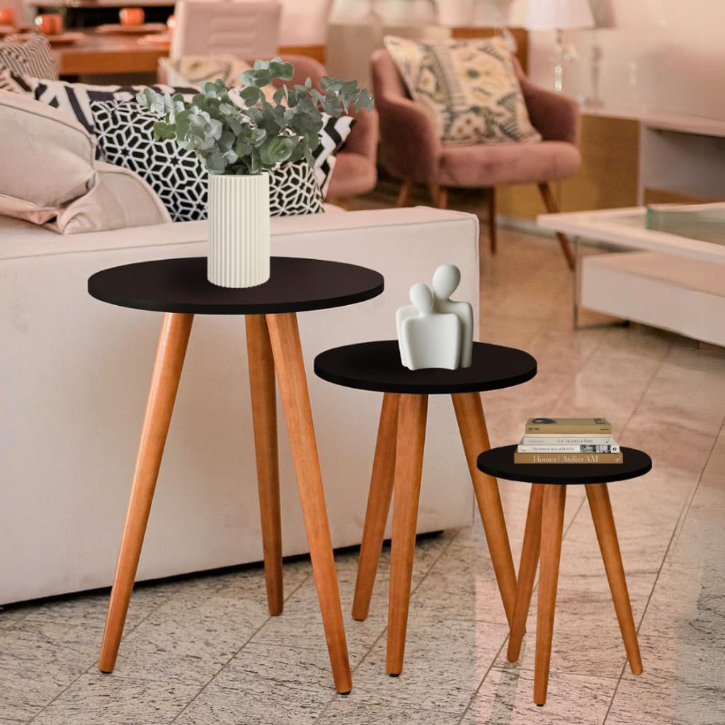 Kit Trio de Mesinhas Jogo de Mesas Lateral Decorativa Lar