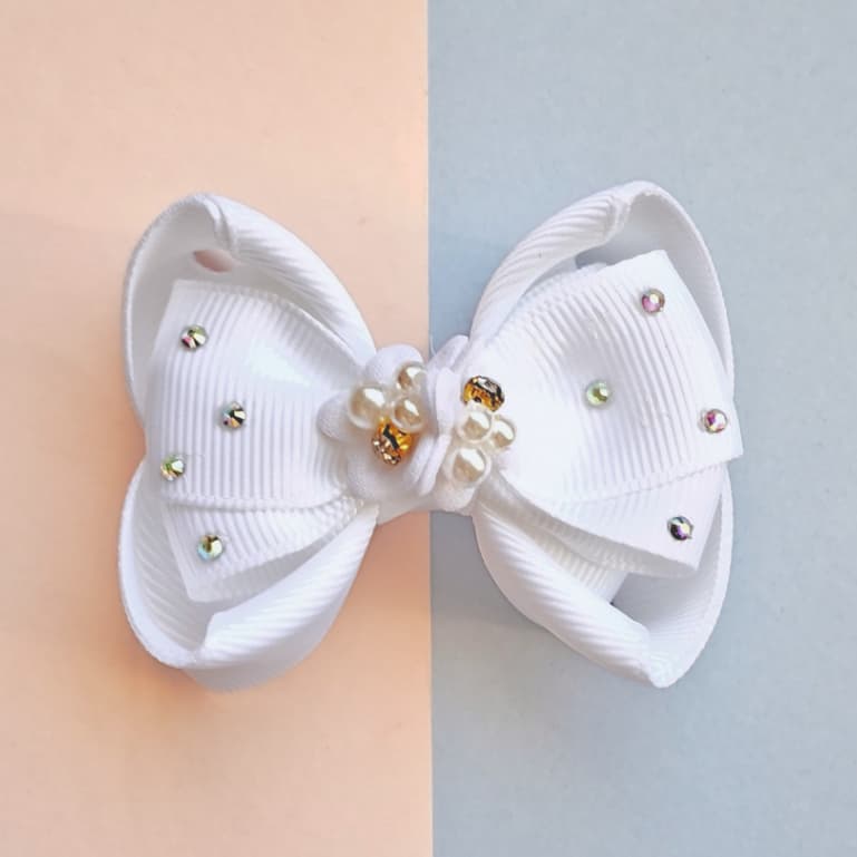 Lacinhos com bico de pato - Laços de cabelo infantil menina - Laço Batizado/Batismo - Coleção Batismo - Laço branco Manu