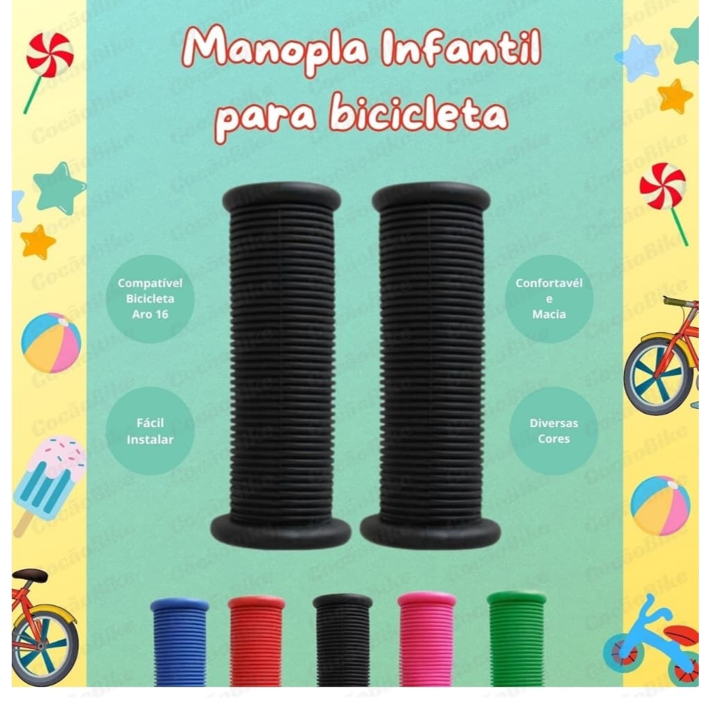 Manopla Para Bicicleta Mirim Infantil Cores Aro 16