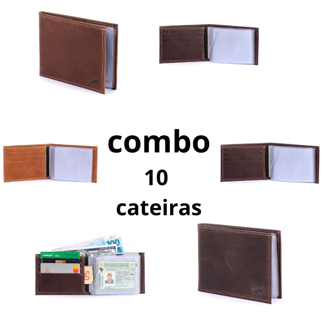 Carteira Masculina Couro Legitimo Porta Cartão 10 Unidades