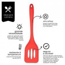 Espátula Vazada 28,3x7,6cm Culinária Silicone Multiuso Universal Utensílio De Cozinha - AD