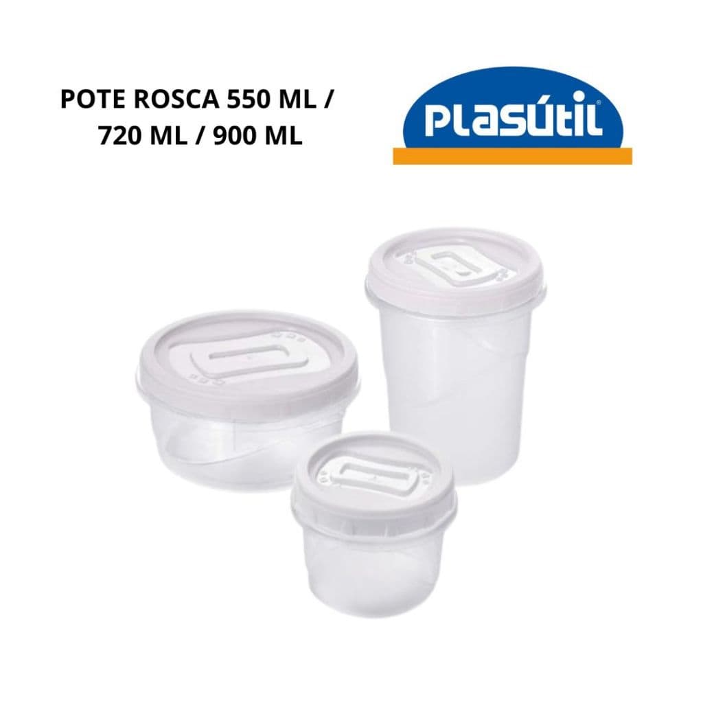 Pote redondo tampa rosca 550ml 720ml 900ml Plasútil
