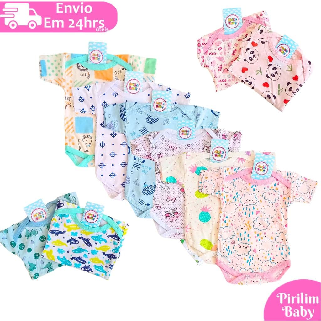 Kit 3 Body Bebe Recém Nascido Estampado Manga Curta 100% Algodão
