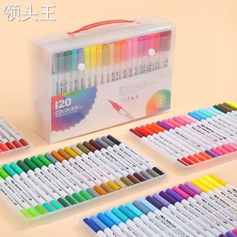 Kit Canetas 2 em 1 Brush Lettering e Ponta Fina Dual Pen Canetinha Colorir Desenho