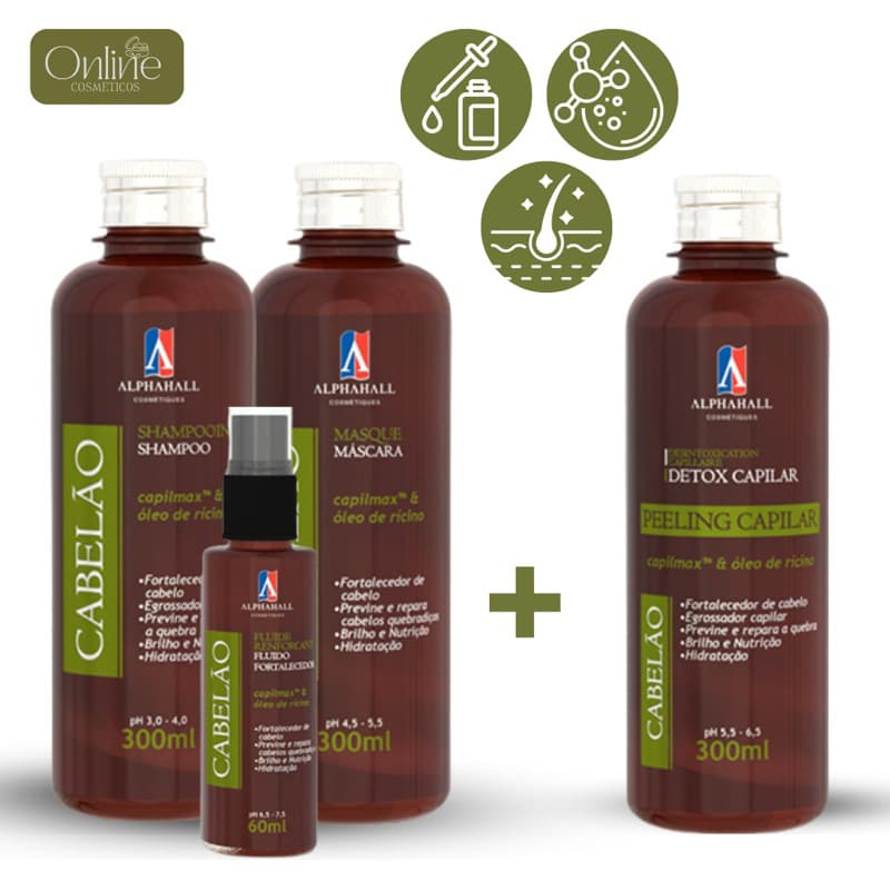 Kit Cabelão 300ml Alphahall Crescimento Capilar Fortalecimento Antiqueda