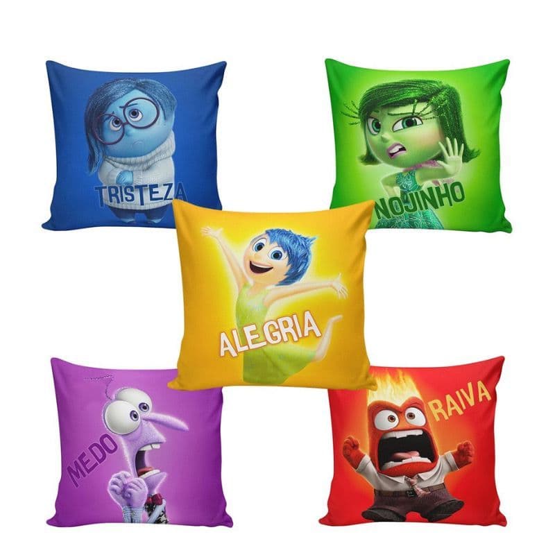 Kit 5 Almofadas Cheias Filme Divertidamente Sentimentos Divertida Mente SUPER PROMOÇÃO Personalizada Fofinha Decorativa Coleção Moda Fofa Menina Menino Unissex Alegria Tristeza Raiva Medo Nojinho Almofada Cheia