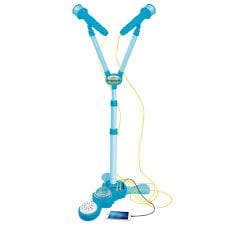 Microfone Infantil Brinquedo Pedestal com Luz Conecta MP3 Celular DM Toys Azul / Rosa
