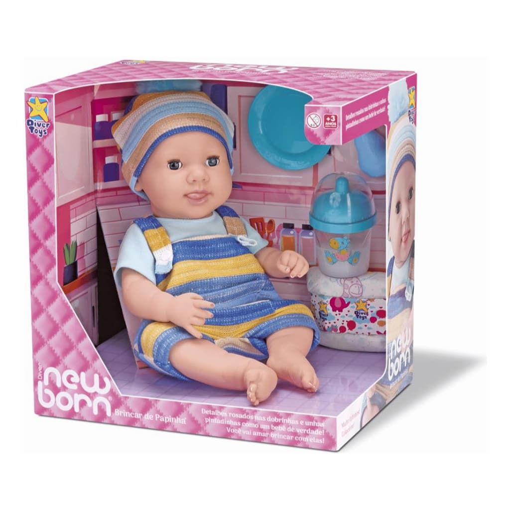 Boneca Diver New Born-Brica De Papinha Menino 8246 Menina 8245 Brinquedo Infantil Coleção Acessórios Dia das Crianças Presente Barato
