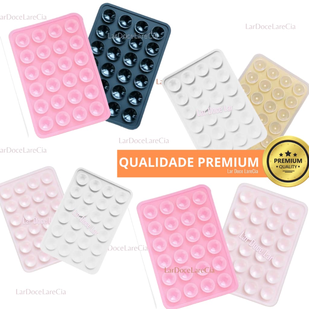 Kit 3 cores de Suportes de Capinha Celular Adesivo de Silicone com Ventosa Premium - 3 Cores