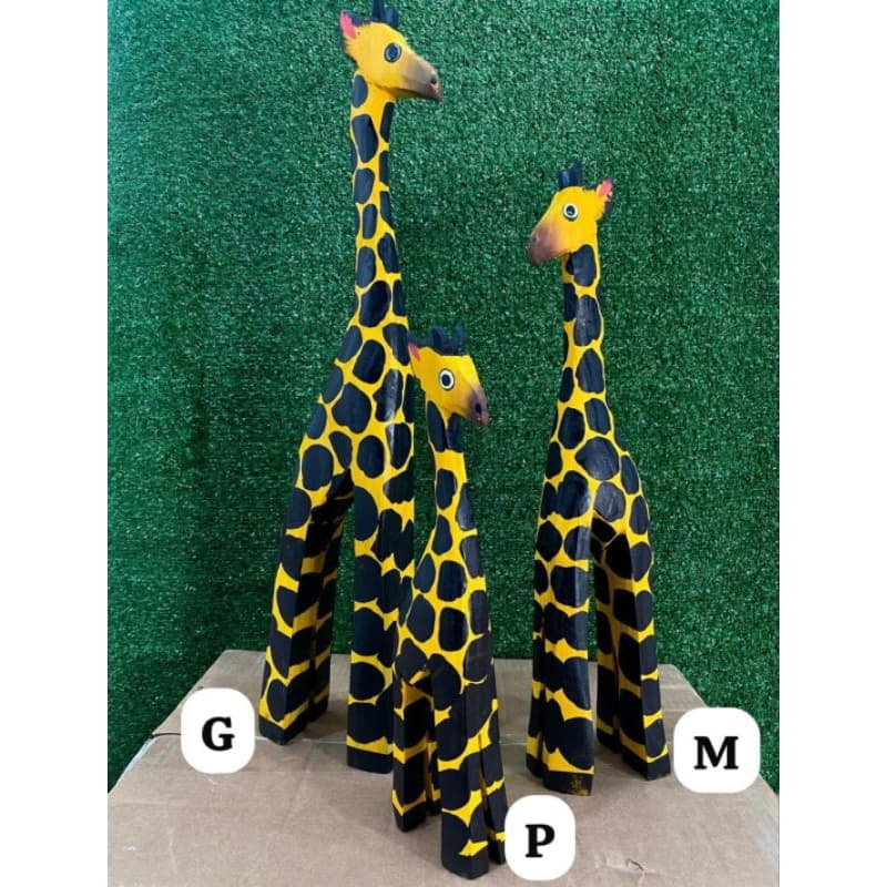 Escultura Decorativa de Madeira Pintada à Mão – Girafa, Zebra e Gato – Artesanato para Decoração