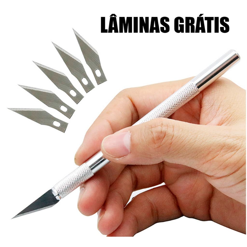 Estilete de Precisão Faca Artesanal de Aço Inoxidável Tipo Bisturi + 5 Lâminas Extras