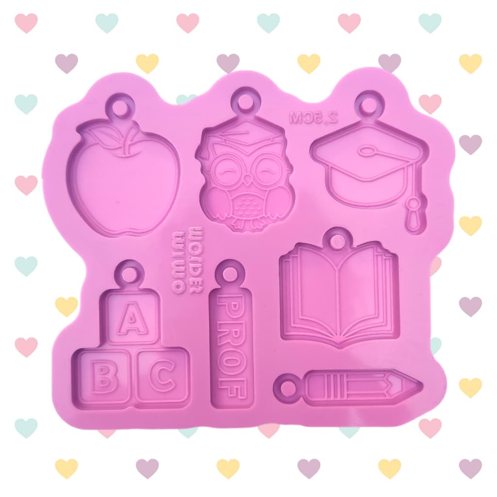 Molde Dia dos Professores (2,5cm) - 7 cavidades - Mini Pingentes com argola