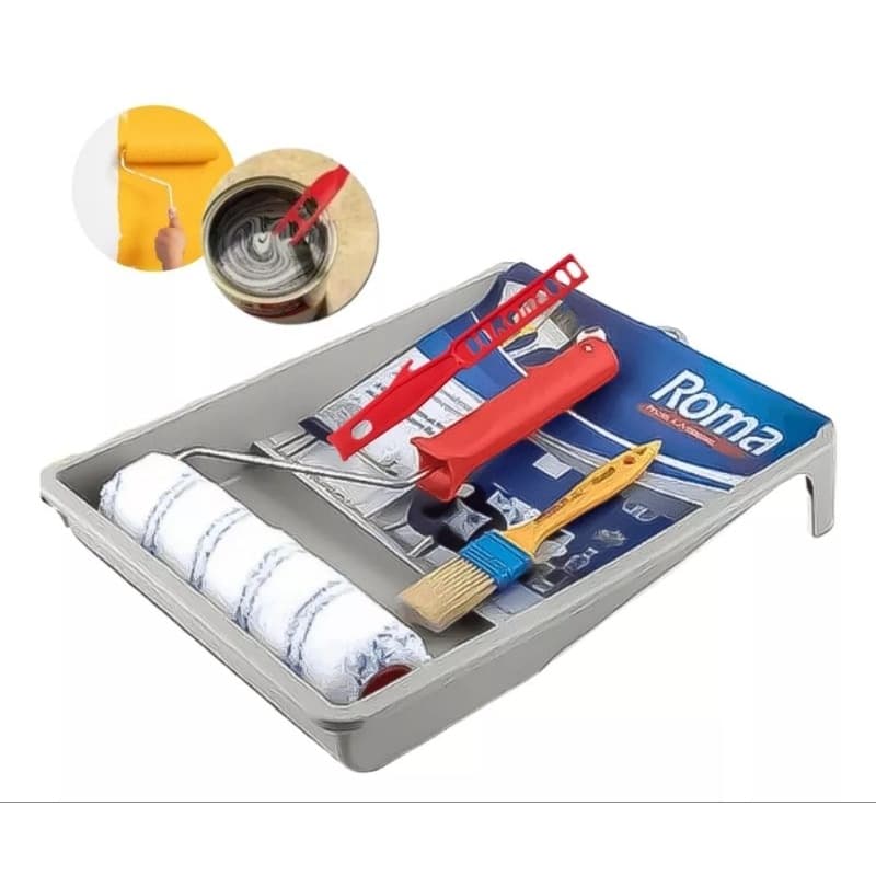 Kit pintura de parede Rolo+Bandeja+Cabo+Pincel+Trincha - 5 peças