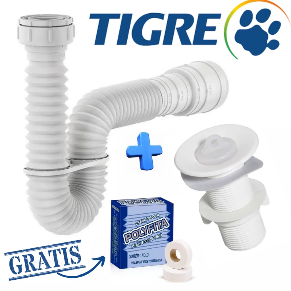 Sifão Sanfonado Ajustável Flexível Tigre + Válvula Pia Lavatorio Banheiro Tanque Cozinha PVC Cifão Pia Cozinha Banheiro