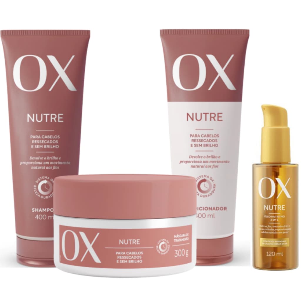 Kit Ox Nutre - Shampoo, Condicionador 400ml, Máscara e Óleo para Cabelo