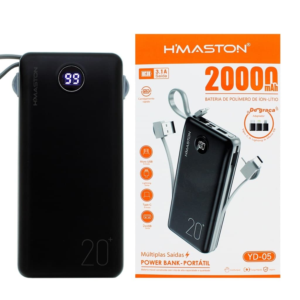 Carregador Portátil Power Bank 20000mah 100% Original Hmaston E A Gold