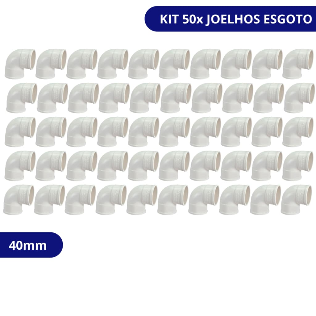 Kit 50 Joelhos Para Esgoto 40mm Krona | Cotovelo Secundário 90º de Esgoto 40mm