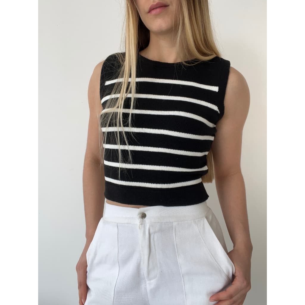 Cropped Listrado Tricô Modal Regata Tricot Listrado Blusinha Verão