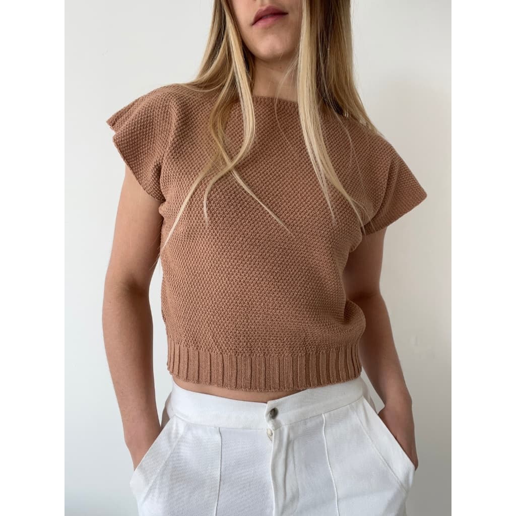 Camiseta Tricot Modal Moda Feminina Tricô Verão Cropped Gola Canoa
