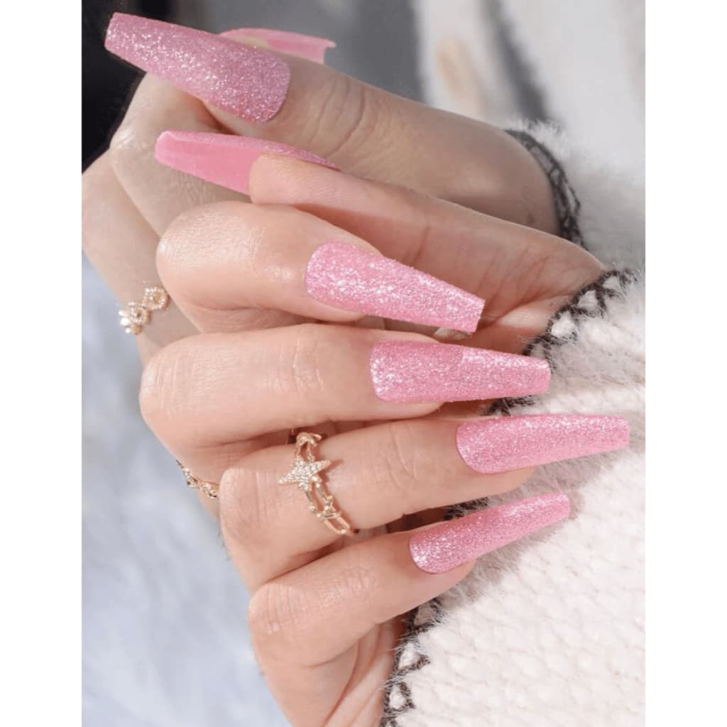 Unhas Postiças Formato Bailarina - Com 12 Unidades Lisa/Com Glitter