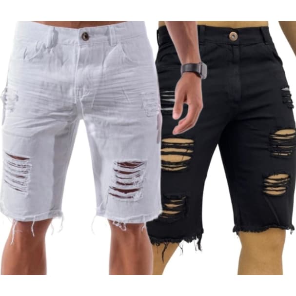Kit Masculino 2 Bermudas Jeans Rasgadas Desfiada Para Presente Shorts de Qualidade Rasgado Masculino