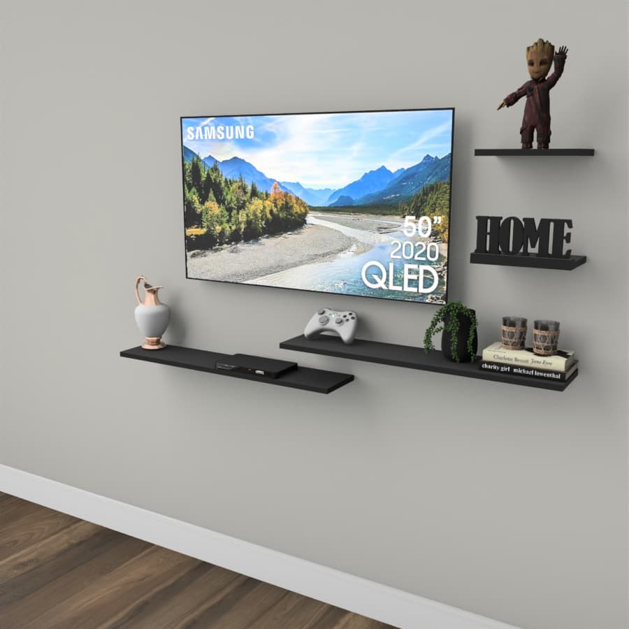 Rack Suspenso Com Prateleiras 4 Pçs Sala Quarto Preto ou Branco