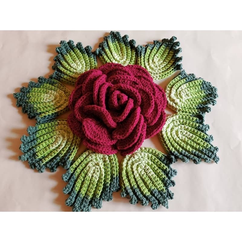 par de mega rosa para aplicação em trilho de mesa de crochê