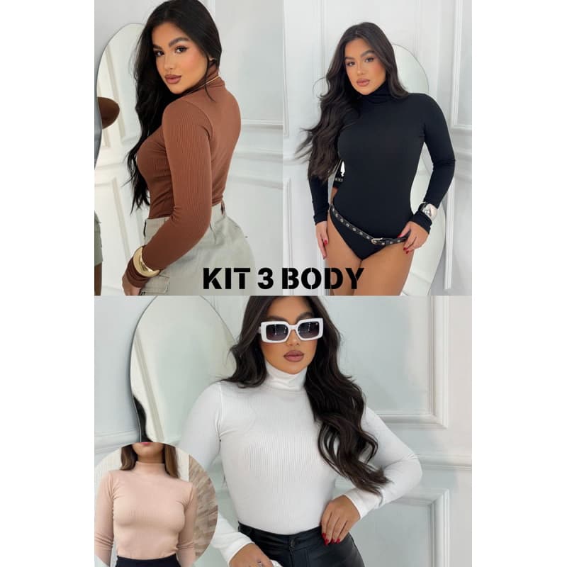 Kit com 3 Body Gola Alta Flanelado