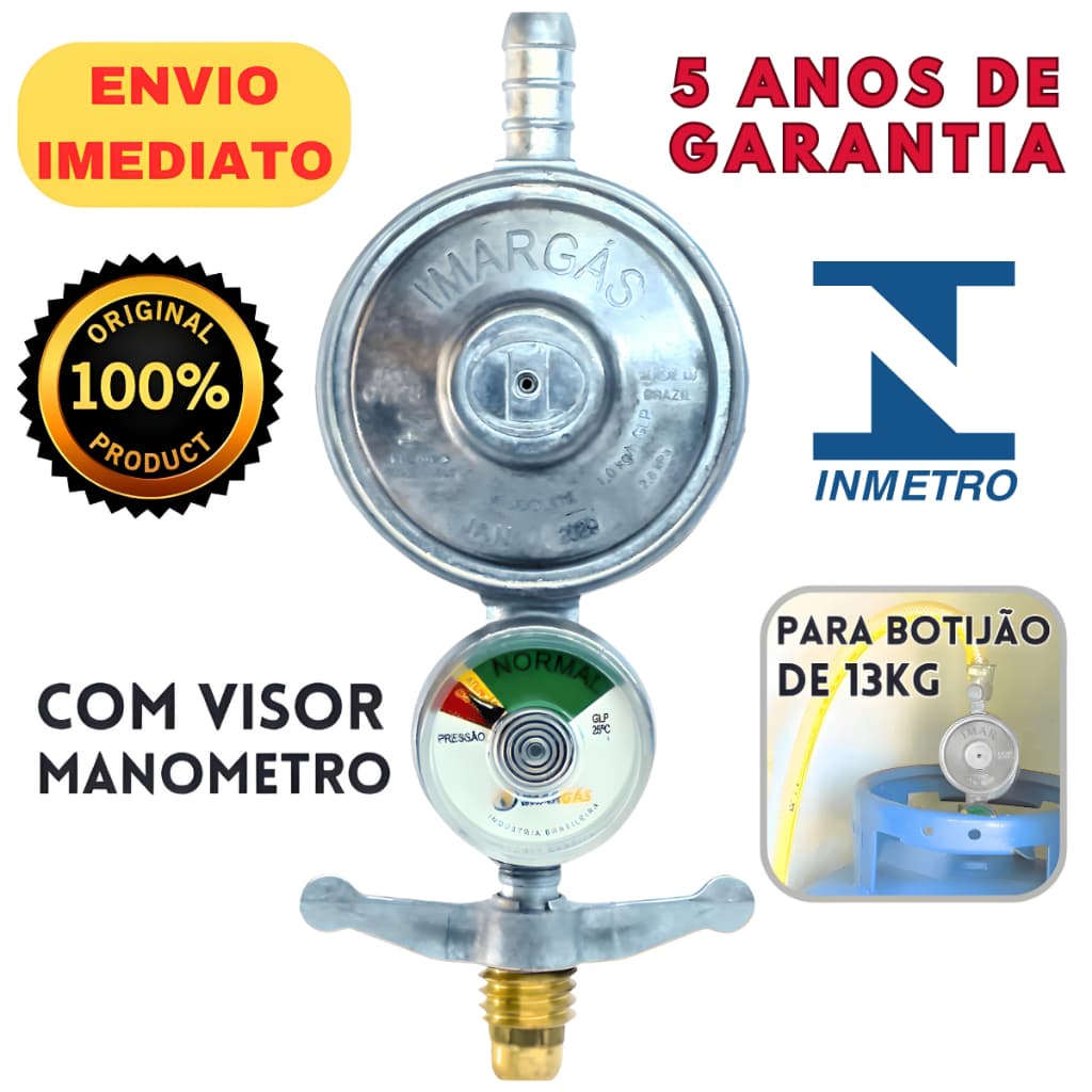Registro Regulador Medidor De Botijão Gás Manômetro Cozinha kit Mangueira IMARGAS