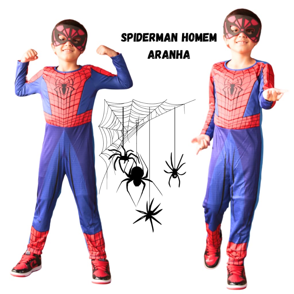 Fantasia do Homem Aranha Infantil Longa com Enchimemto e  Com Máscara em E.VA