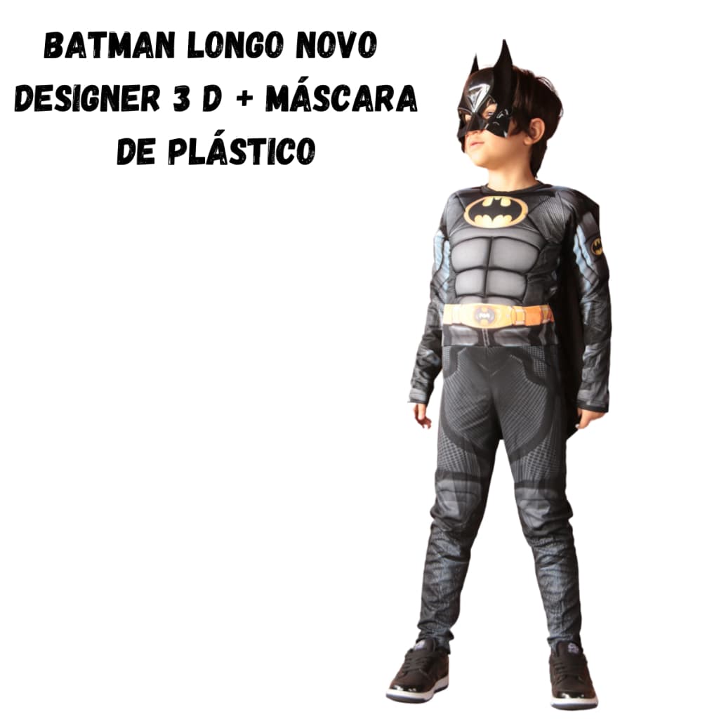 Fantasia Infantil de Aniversário Batman Longo Luxo com enchimento E Máscara de Plástico Designer 3D