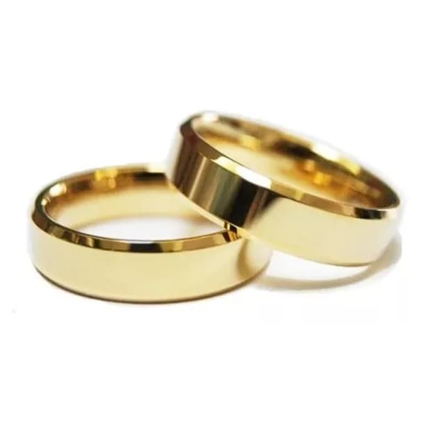Anel Aliança dourada noivado e casamento chanfrada 6mm em aço inox 316l