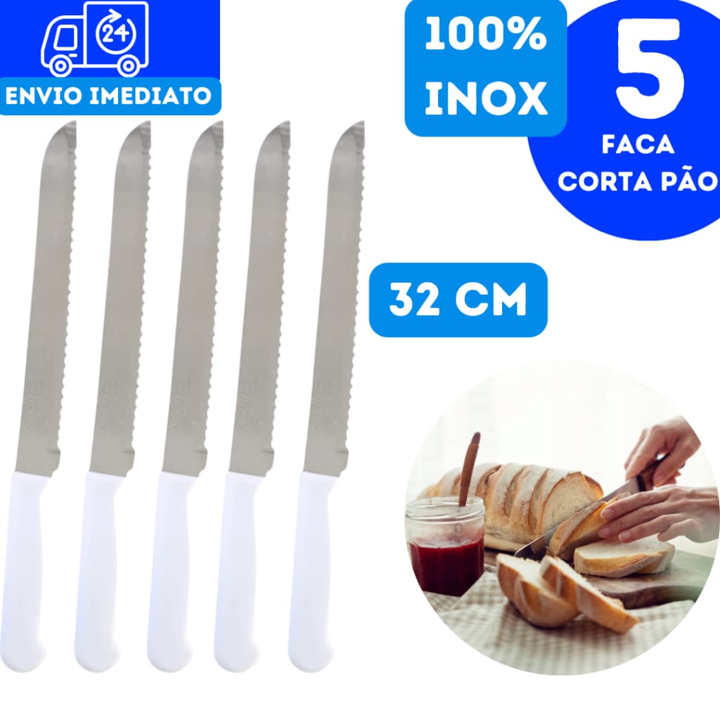 Kit 5 Faca de Pão Cortador de Pão Utensílios para Cozinha