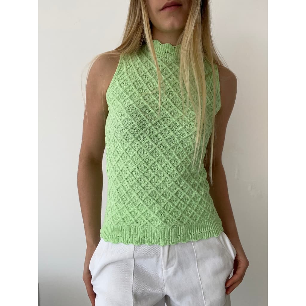 Regata Tricot Ponto Arans Modal Tricô Verão Blusinha Gola Alta