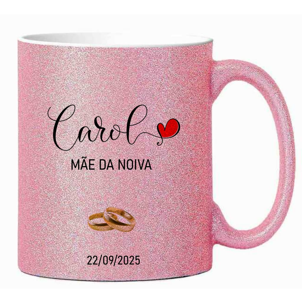 Caneca de Glitter Personalizada para Casamento, Caneca Personalizada, Caneca Casamento 325 ml