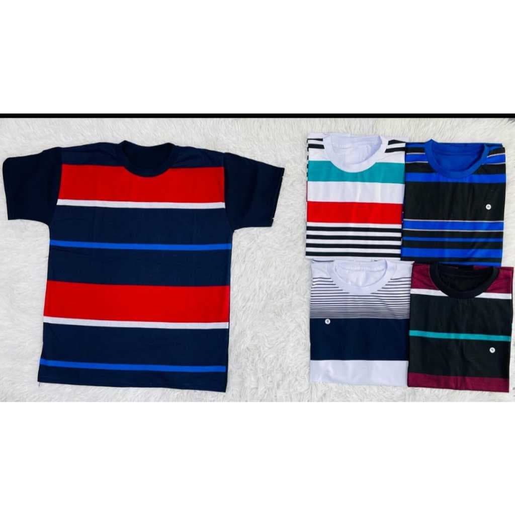 Kit 03 Camiseta Masculina LISTRADA 100 % Algodâo, Camisa Básica Tendência Casual