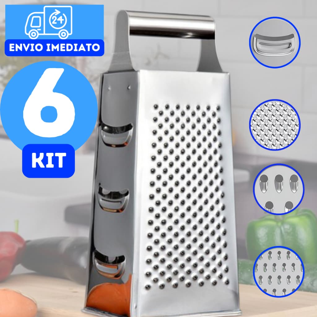 Kit 6 Ralador de Legumes 4 Faces em Aço Inox 8" 20,5cm