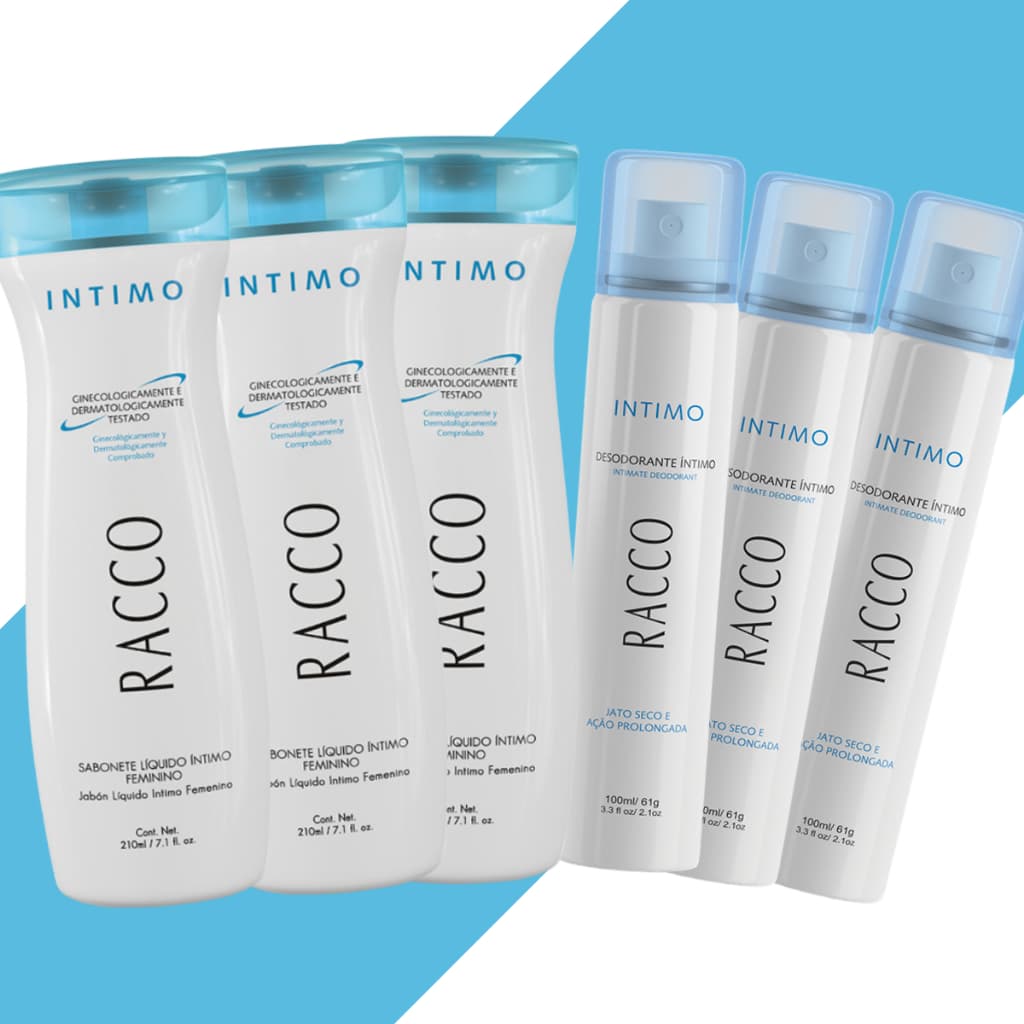 Kit 6 Desodorante + Sabonete Íntimo Feminino Masculino Jato Seco Racco Higiene Íntima Original