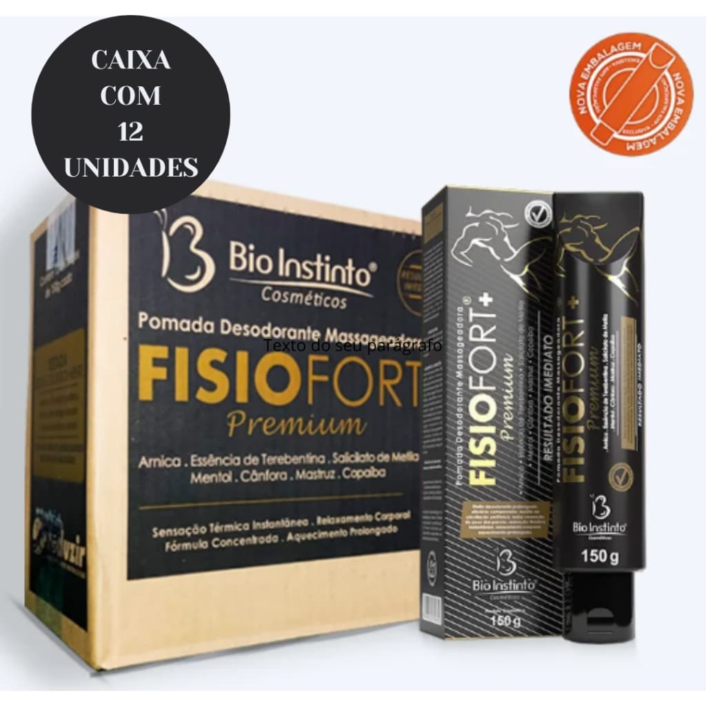 Kit 12 Pomadas Massageadora Fisiofort Preta BioInstinto 150g