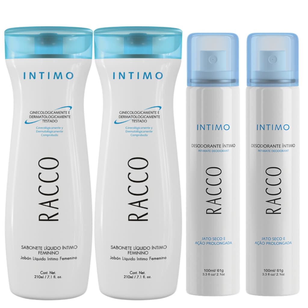 Kit 2 Desodorante Jato Seco + 2 Sabonete Íntimo Higiene Íntima Feminina Masculina Racco Original