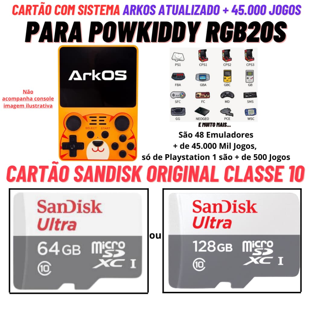 Cartão Original com Sistema e Jogos para RGB20s Cartão Sandisk Original Classe 10 Buckup Reposição