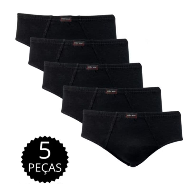 Kit 5 Cueca  masculina tradicional de algodão  com forro   Na Cor -PRETO