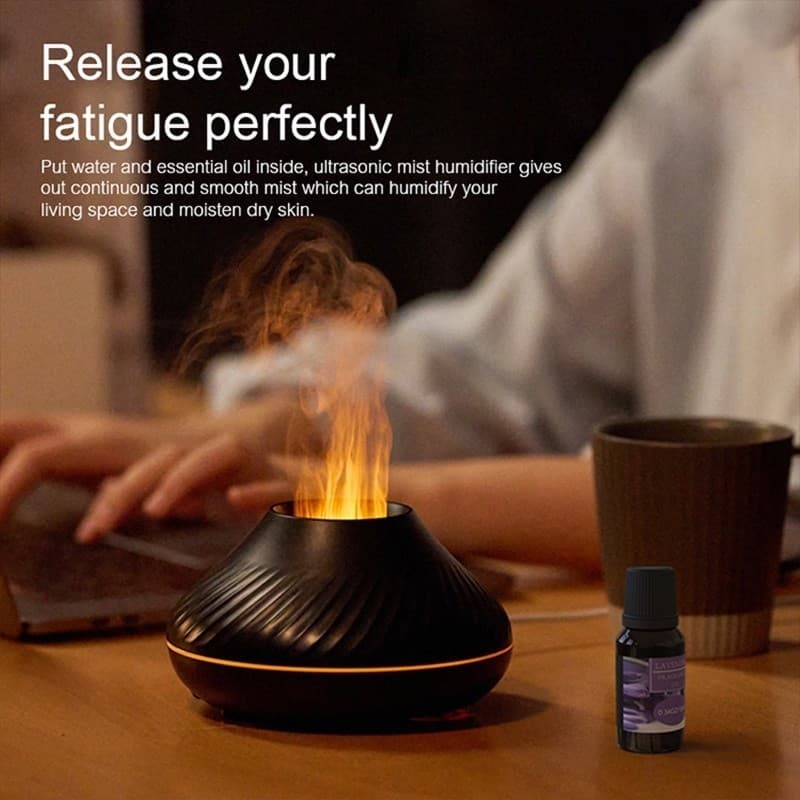 Volcano Aromaterapia Lâmpada de Óleo Essencial USB Umidificador de Ar Portátil com Luz Noturna Chama Colorida T7-DQ705