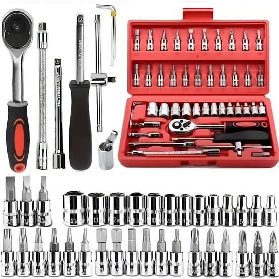 Kit De Ferramentas 46 Peças Jogo De Soquetes Chave Catraca Reversível Com Maleta Jogo De Ferramentas Completo
